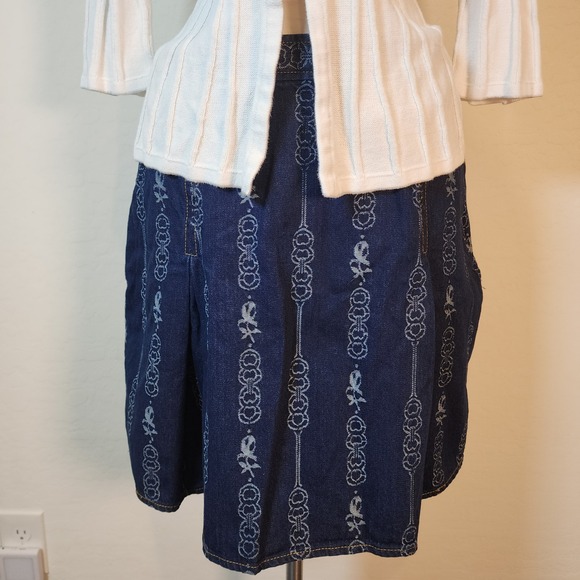 Tory Burch Dresses & Skirts - Tory Burch Womens Blue Gemini Jacquard Denim Mini Skirt A-Line Pleated Sz‎ 12